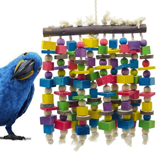 Deloky Large Bird Parrot Chewing Toy - Multicolored Natural Wooden Blocks Bird Parrot Tearing Toys