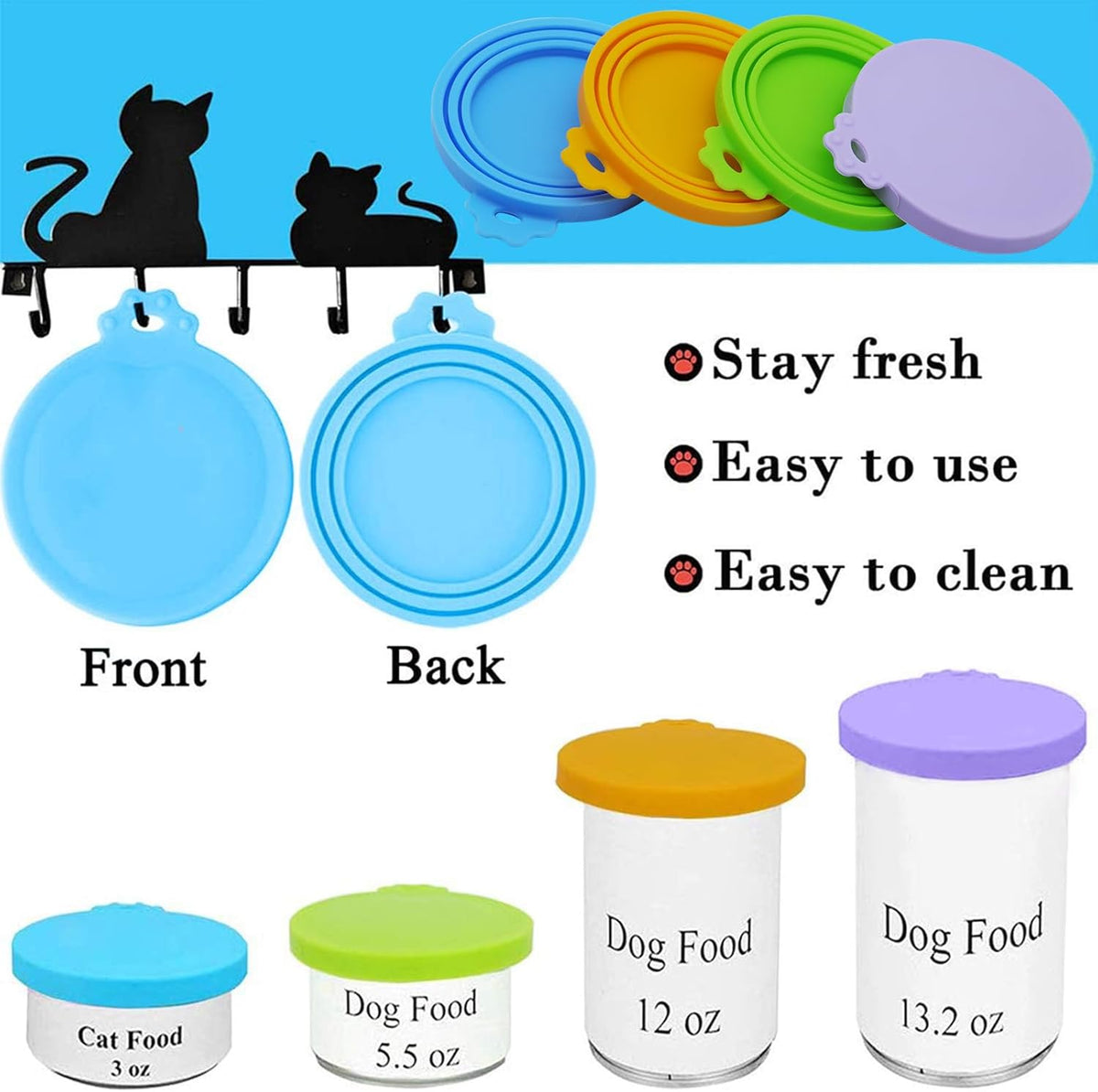 Food Can Covers/4 Pack/Universal BPA Free Silicone Dog Cat Food Can Lids for Dog and Cat Food/Fits