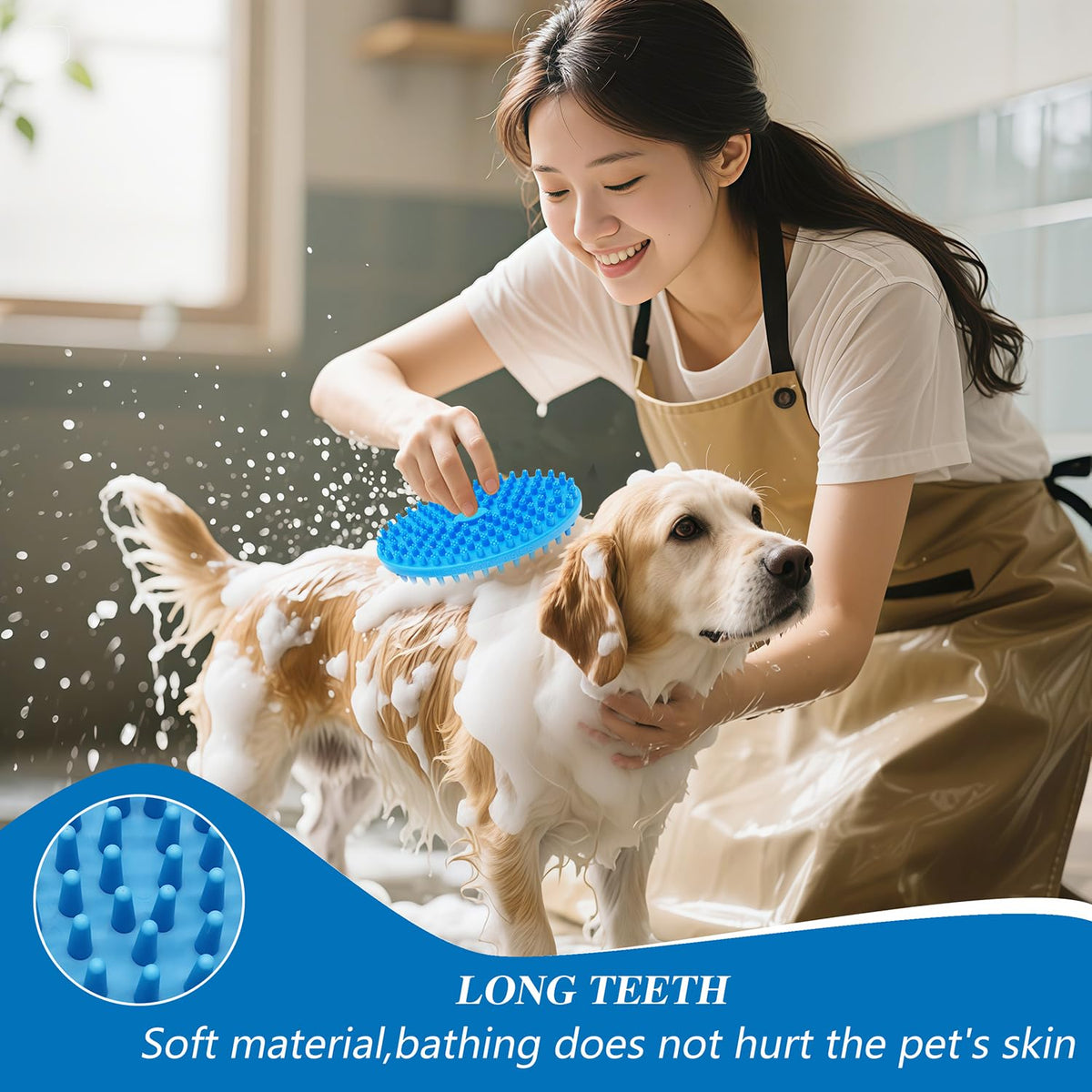 Dog Grooming Brush, Lilpep Pet Shampoo Bath Brush Soothing Massage Rubber Comb with Adjustable Ring