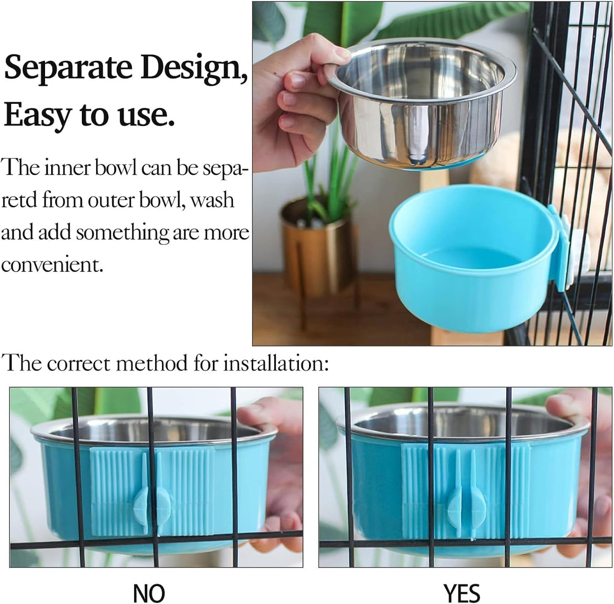 kathson Crate Dog Bowl 2pcs, Removable Stainless Steel Hanging Pet Kennel Cage Bowl Food & Water