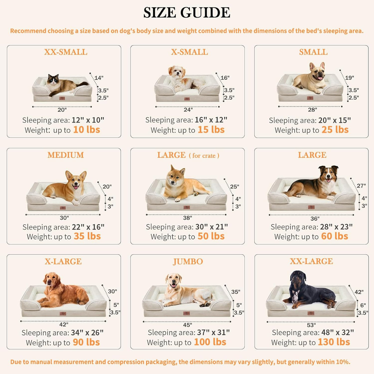 Comfort Expression Orthopedic Jumbo Dog Beds Waterproof, Extra Large Dog Beds Jumbo Breed, PV