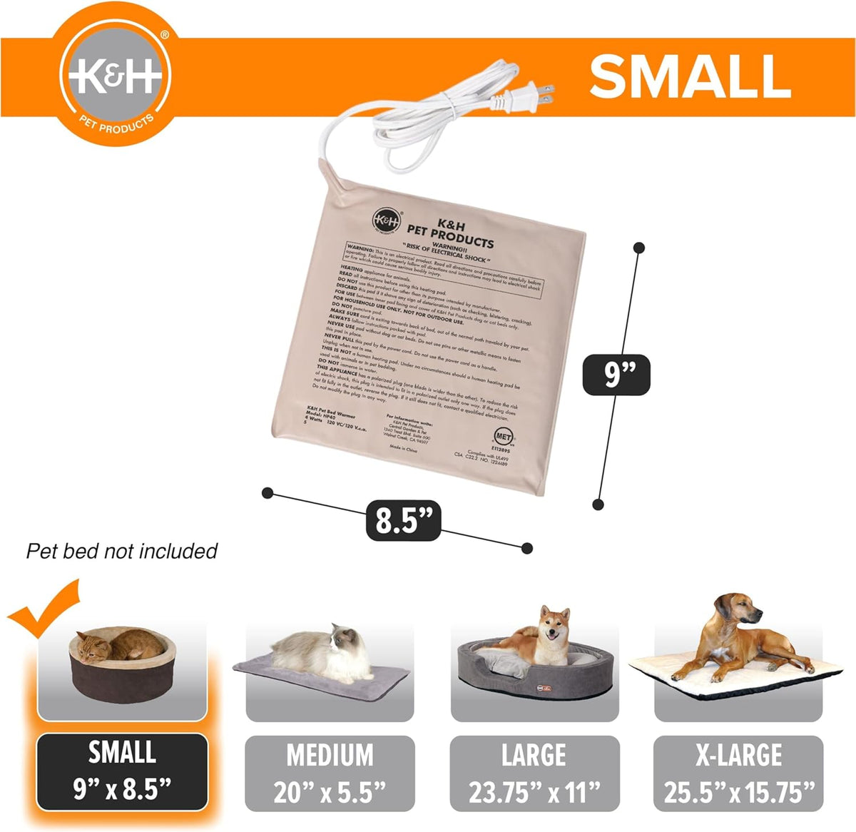 K&H Pet Products Pet Bed Warmer, Turn Any Pet Bed Into a Heated Cat or Dog Bed, Waterproof Indoor