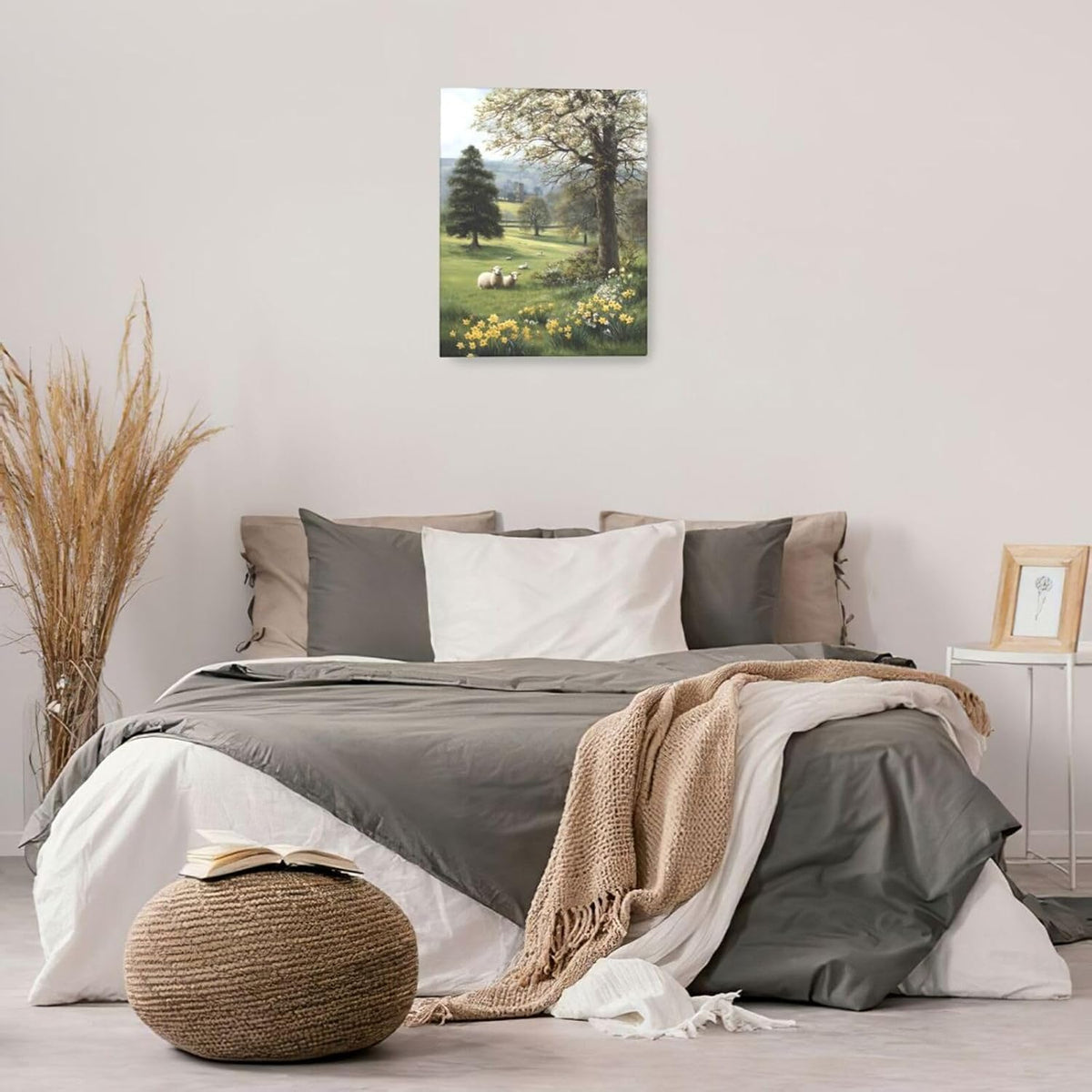 Country Sheep Canvas Wall Decor Farmhouse Rustic Lamb Wildflower Wall Art Nature Countryside