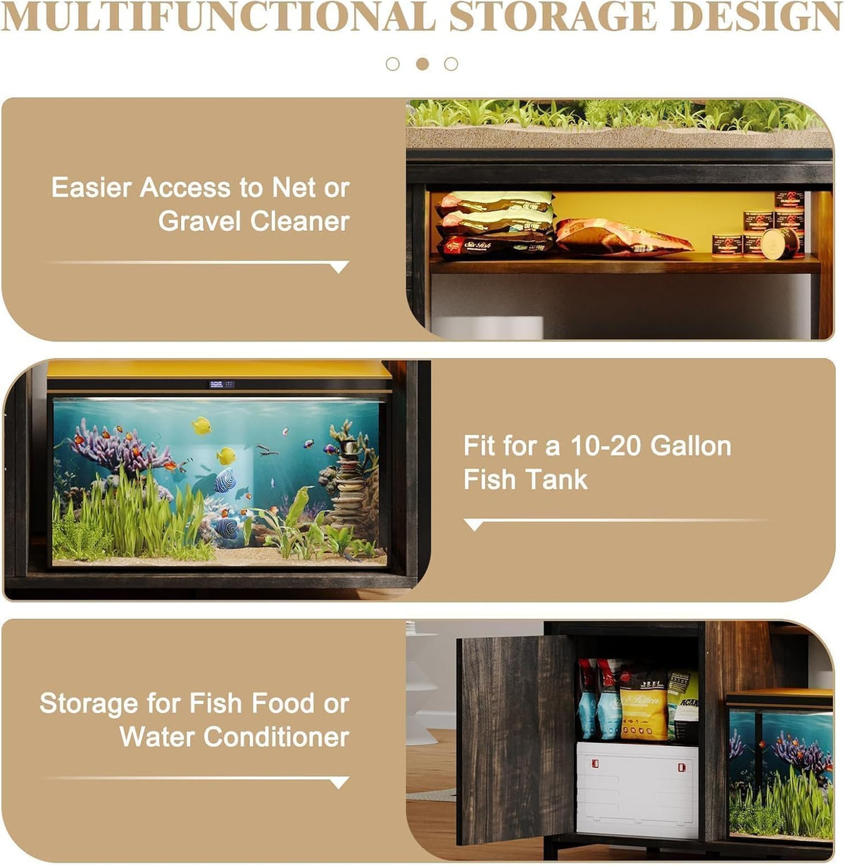 4ever2buy 55 Gallon Fish Tank Stand with LED Light & Power Outlets, 55-75 Gallon Aquarium Stand