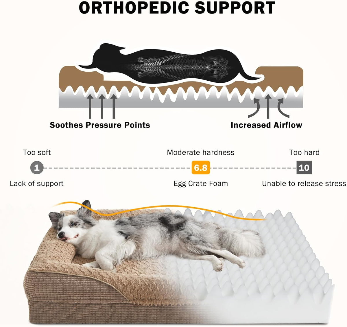 INVENHO Orthopedic Dog Beds Large Sized, XL Washable Egg-Crate Memory Foam Dog Couch with Washable