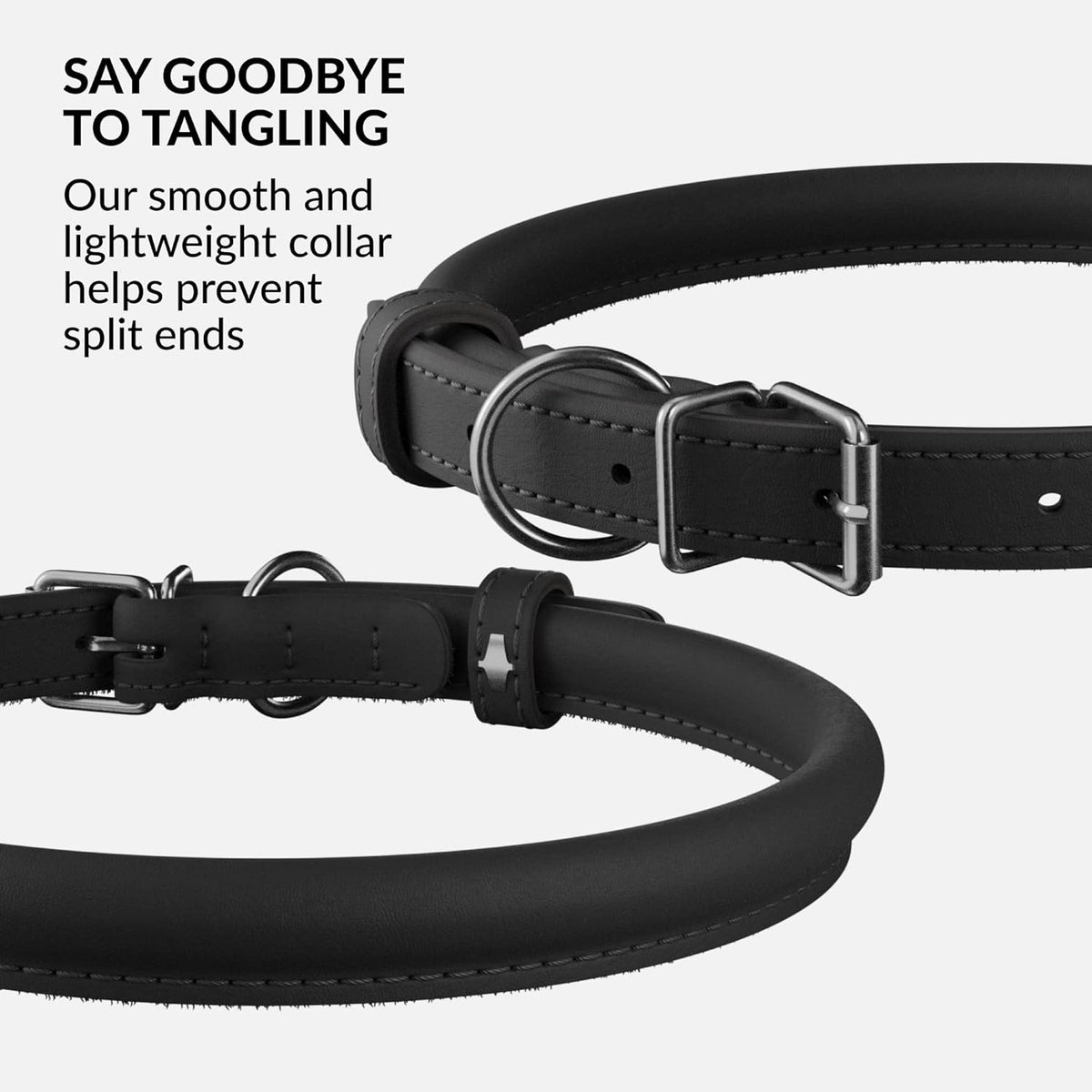 CollarDirect Rolled Leather Dog Collar, Soft Padded Round Puppy Collar, Handmade Genuine Leather