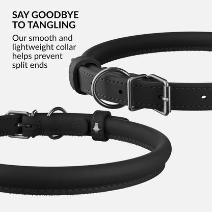 CollarDirect Rolled Leather Dog Collar, Soft Padded Round Puppy Collar, Handmade Genuine Leather