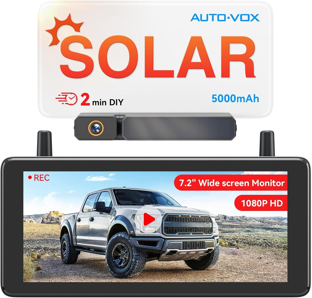 AUTO-VOX 7.2" DVR Portable Solar Wireless Backup Camera:HD 1080P 2 Min Quick Installation Support 2