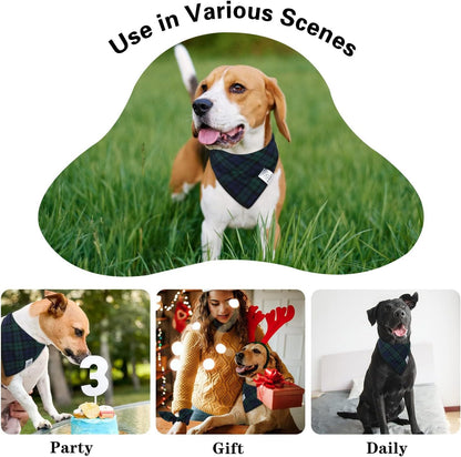 E-Clover Dog Bandanas Boy & Matching Scrunchie Set Plaid Dog Scarf Kerchief for Medium Large Dog