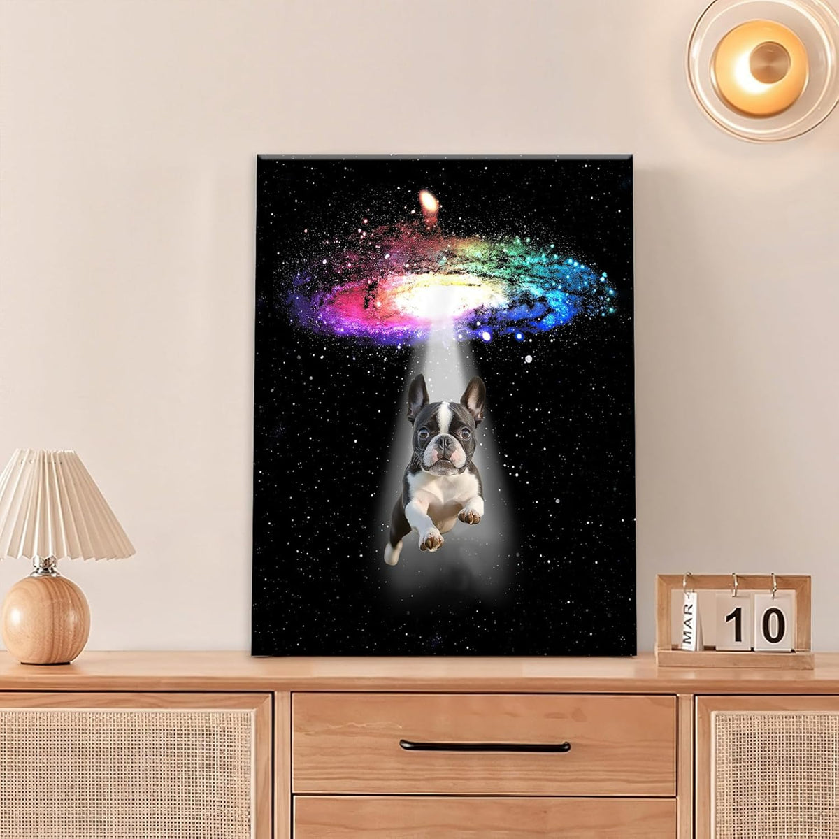 Funny Dog Wall Art Canvas Boston Terrier Wall Decor Prints Framed Painting Bulldog Galaxy Pictures