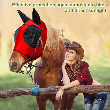 Horse Fly Mask with Ears, Comfortable Fit Stretch Fabric with UV Protection Soft on Skin
