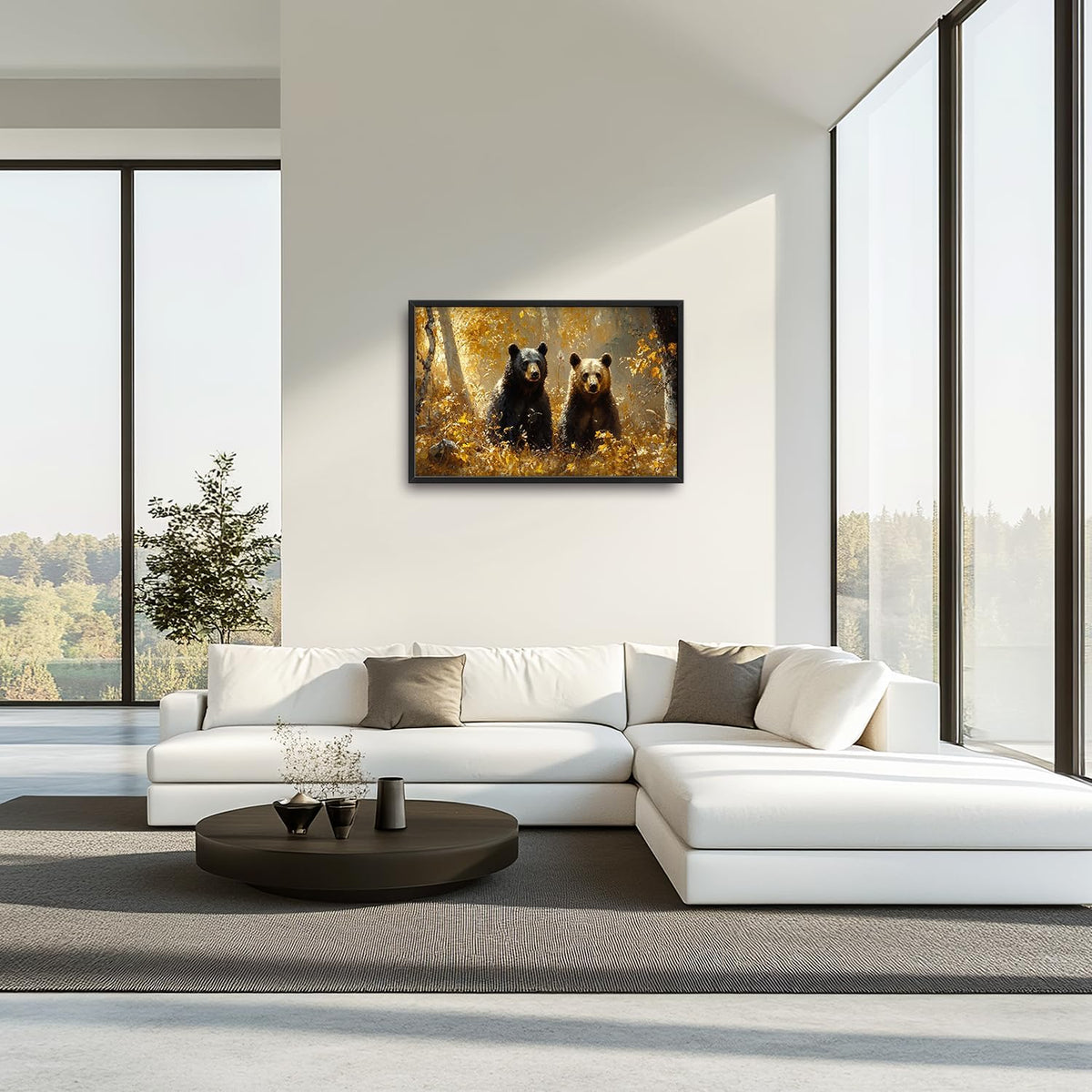 Large Forest Bear Wall Art for Living Room, Black Bear Autumn Canvas Oversized Wall Decor, Wildlife