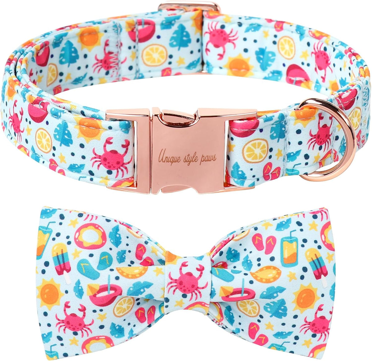 Unique style paws Cartoon Dog Collar with Bow Spring Summer Collar with Flower Lemon Crab for Small