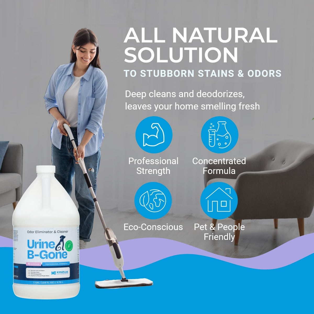 KINZUA ENVIRONMENTAL Urine B-Gone, Professional Enzyme Odor Eliminator & Pet Stain Remover, Human