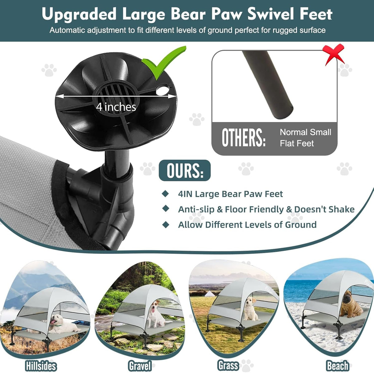 Upgraded Elevated Dog Bed with Canopy, Portable Raised Outdoor Dog Bed with Stable Anti-Slip Feet