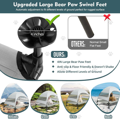 Upgraded Elevated Dog Bed with Canopy, Portable Raised Outdoor Dog Bed with Stable Anti-Slip Feet