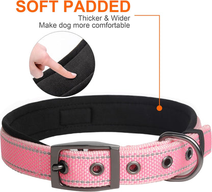 Fida Heavy Duty Dog Collar, Ultra Comfortable Soft Neoprene Padded, Adjustable Reflective Nylon Pet