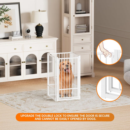 Full Metal Freestanding Dog Gate with Door, 36''Height Foldable Pet Dog Fence for Indoor & Outdoor