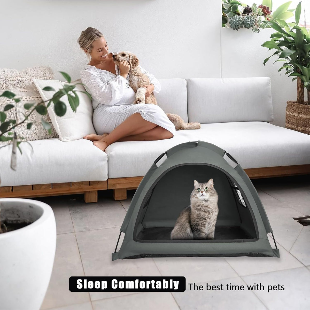 Grey Cat Tent House、Cat's Nest, Portable Indoor/Outdoor Pet Tent House for Cats, Puppies and Other