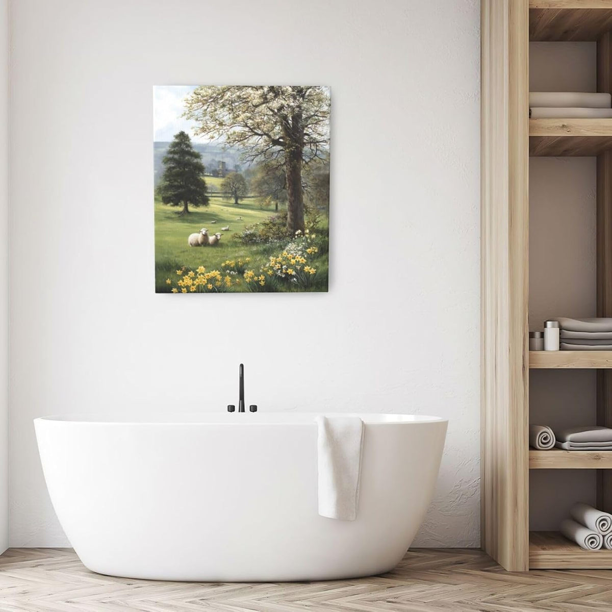 Country Sheep Canvas Wall Decor Farmhouse Rustic Lamb Wildflower Wall Art Nature Countryside