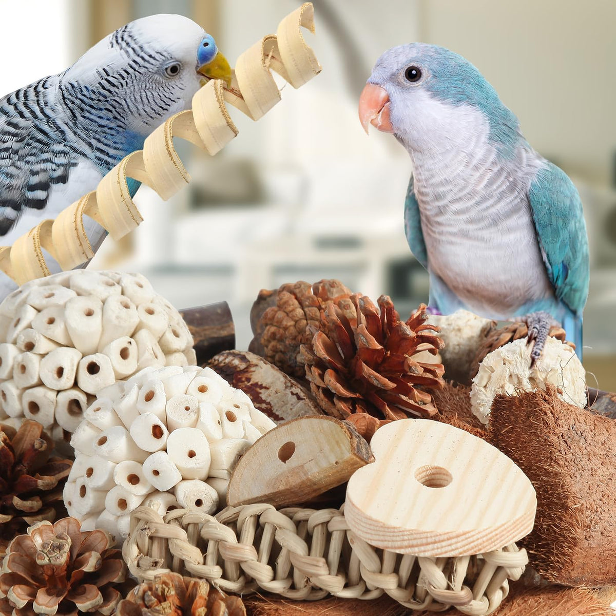 Kyouki Bird Toys Parrot Natural Bird Foraging Box Foot Toys for Parakeets,Cockatiels,Conures,Love