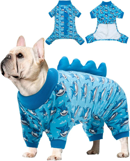 CuteBone Shark Costume Dog Pajamas, Stretchy Spandex Crystal Velvet Sleepwear Coat for Small Dogs