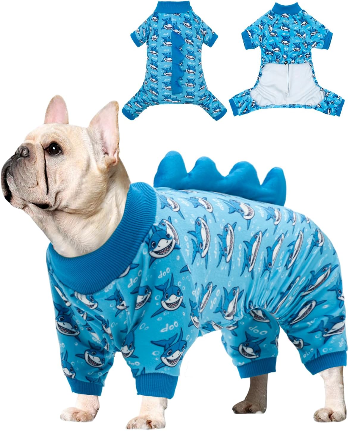 CuteBone Shark Costume Dog Pajamas, Stretchy Spandex Crystal Velvet Sleepwear Coat for Small Dogs