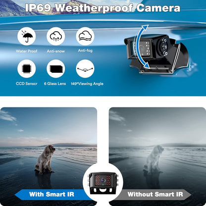 Rear View Camera Kit, Wired Backup Camera System 7 Inch Monitor IP69 Waterproof IR Night Vision