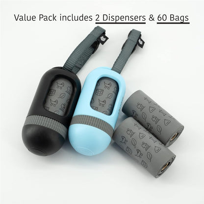 SVD.PET [2-Pack] Retractable Waste Bag Dispensers Gift Set, 2 Pet Waste Bag Holders with 60 large