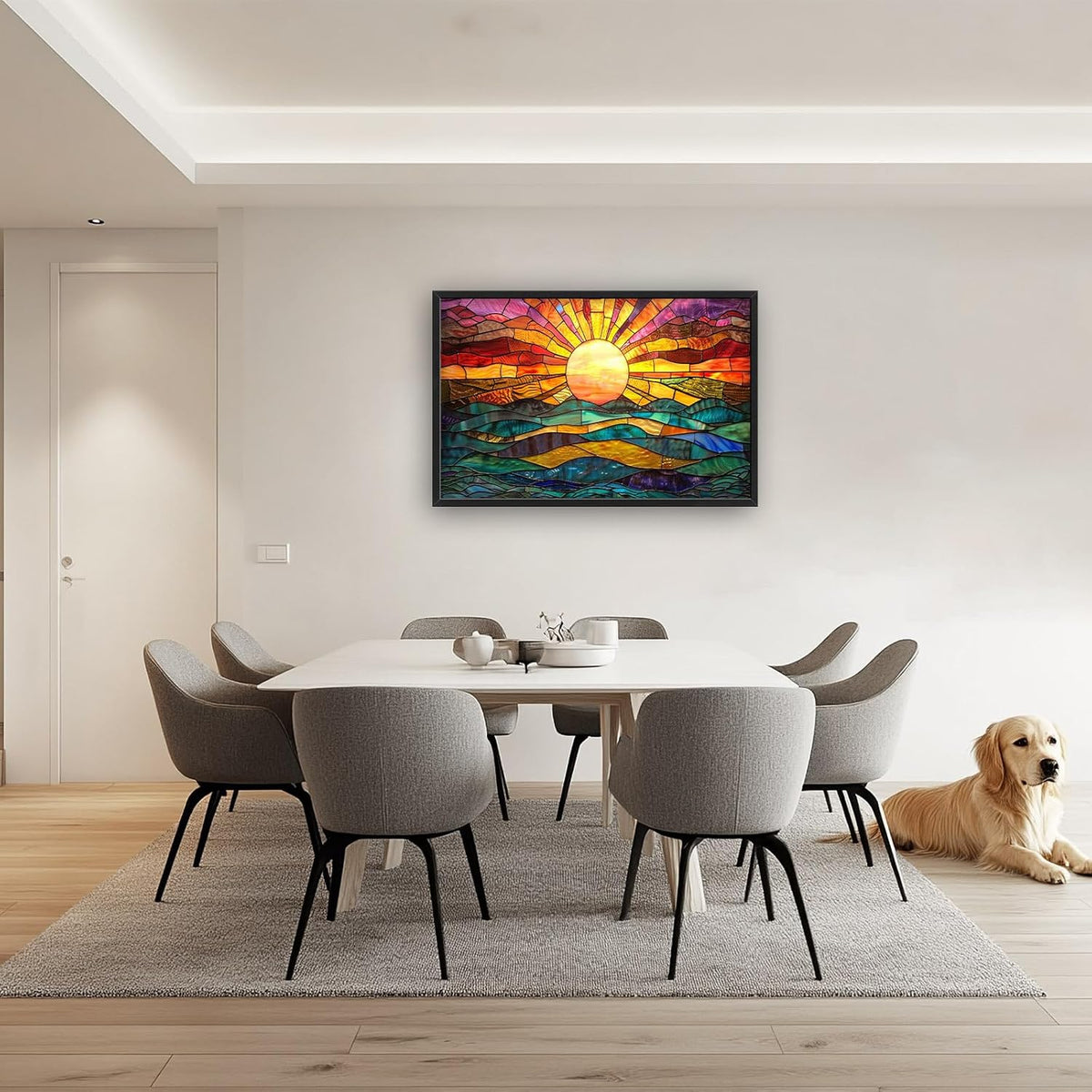 Quorin Boho Sun Large Wall Art Colorful Pictures Abstract Geometric Sun Sunset Sea Wall Decor