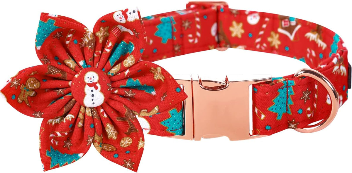 Lionet Paws Christmas Dog Collar with Flower, Dog Flower Collar with Metal Buckle for Dogs