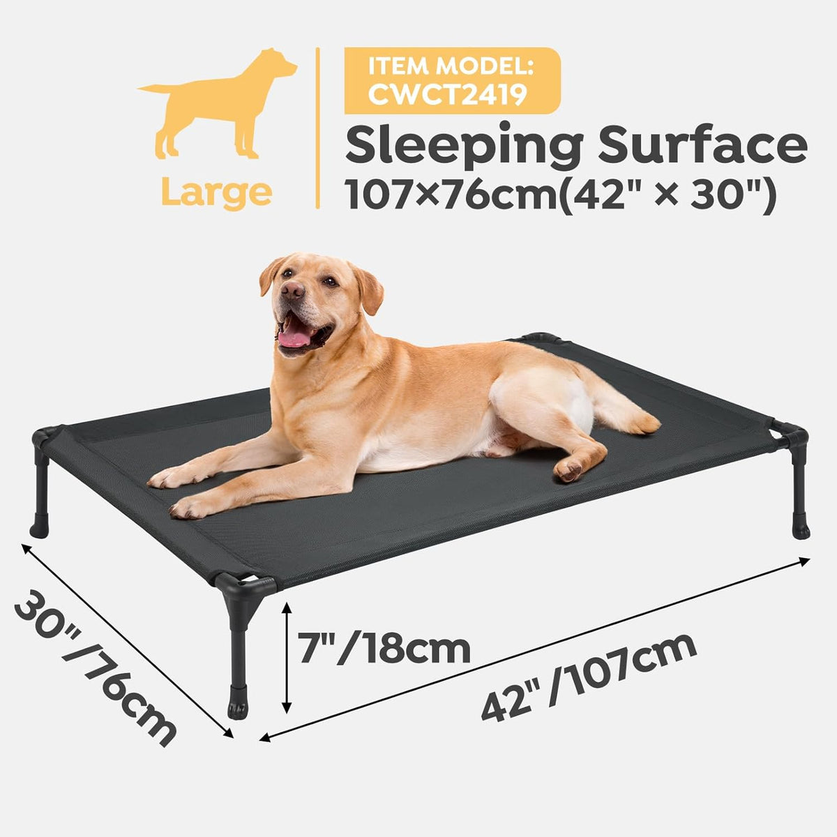 Veehoo Portable Raised Dog Cot, Cooling Elevated Pet Bed with Washable & Breathable Mesh, No-Slip