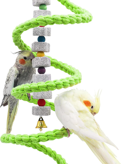 Dnoifne 59 Inches Bird Spiral Rope Perch, Bird Rope Swing Perch, Bird Cage Stand Pole Accessories