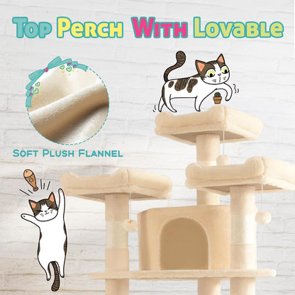 SHA CERLIN 73in Fan-Shaped Corner Cat Tower for Save Space/Multi-Level Tall Cat Tree for Indoor