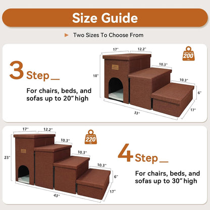 Dog Stairs with Condo 23" H, 4-Step Wider Dog Steps for High Beds Window, Folding Storage Pet