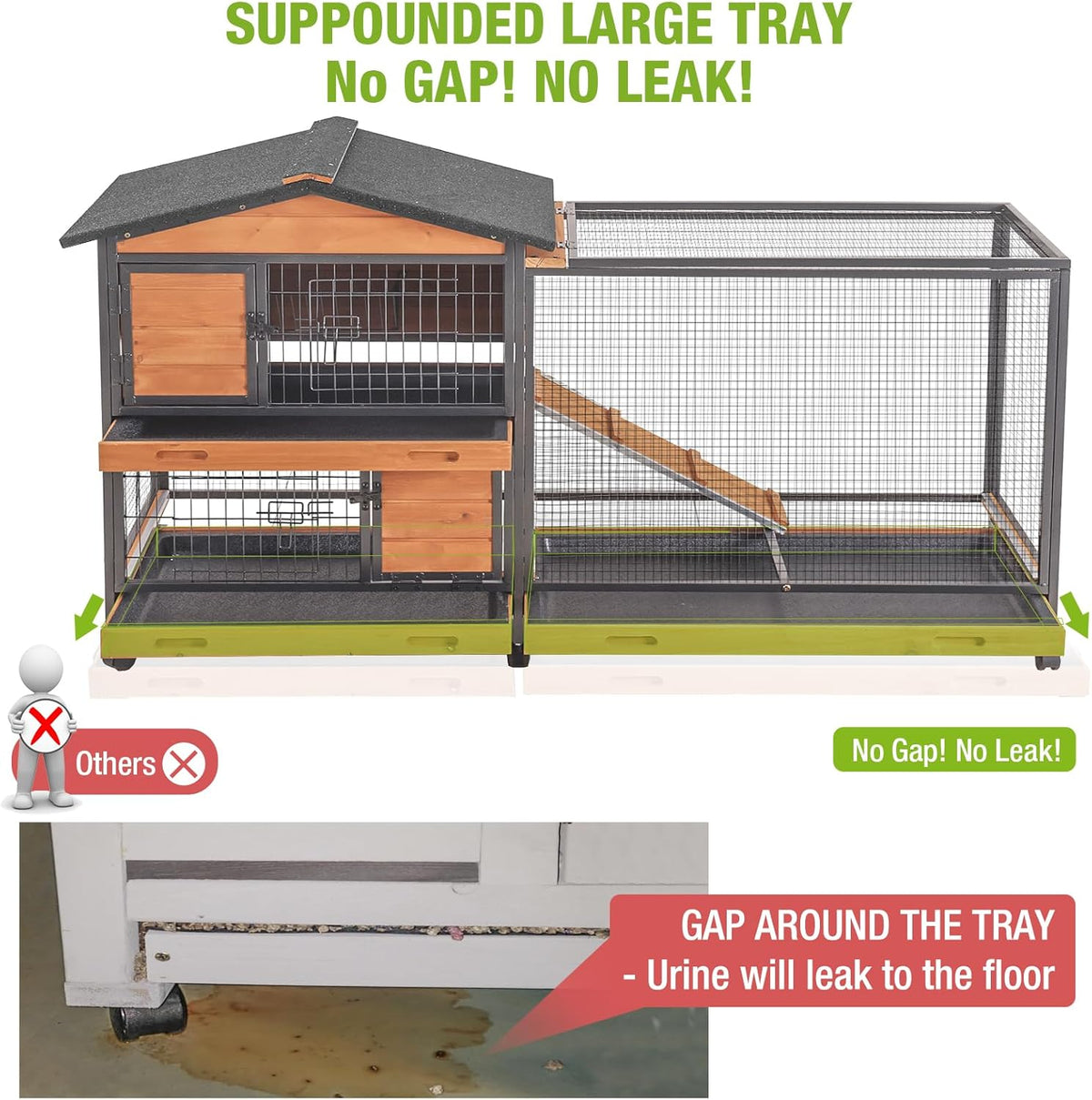 GUTINNEEN Rabbit Hutch with Chew-Resistant Metal Frame Indoor Bunny Cage Outdoor Rabbit Cage with
