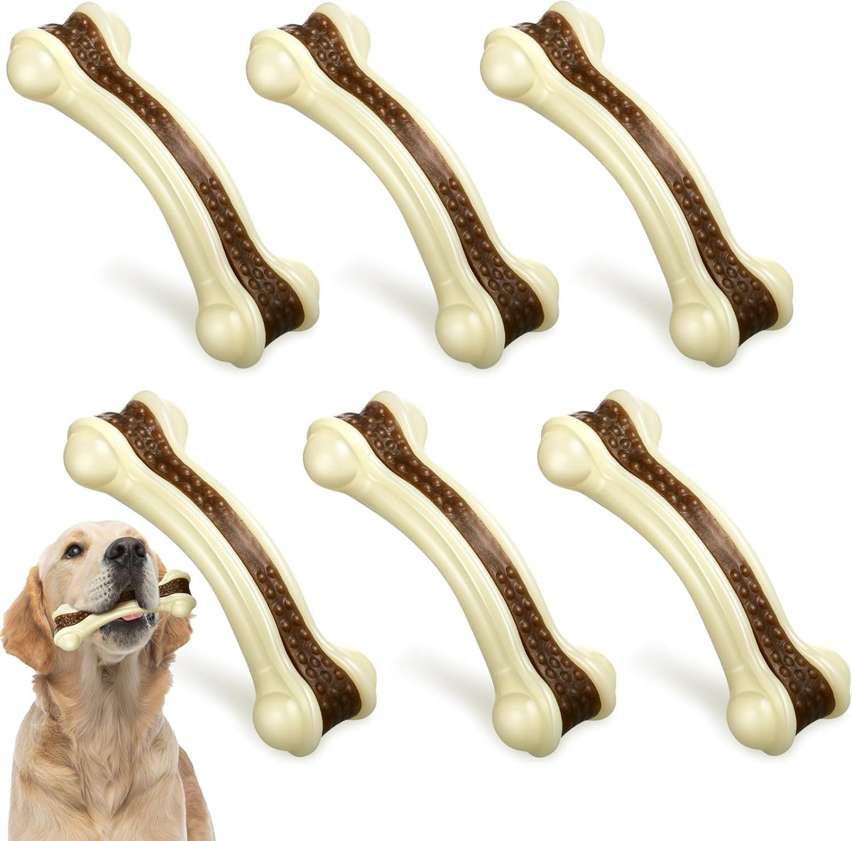 Sosation 6 Pcs Dog Toys for Aggressive Chewers Nylon Beef Flavor Bones Tough Puppy Teething Toys