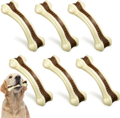 Sosation 6 Pcs Dog Toys for Aggressive Chewers Nylon Beef Flavor Bones Tough Puppy Teething Toys