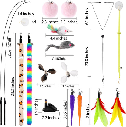 Soarer 4-in-1 Interactive Cat Feather Toys,12Pcs Durable Fishing Pole Cats Feathers Toy
