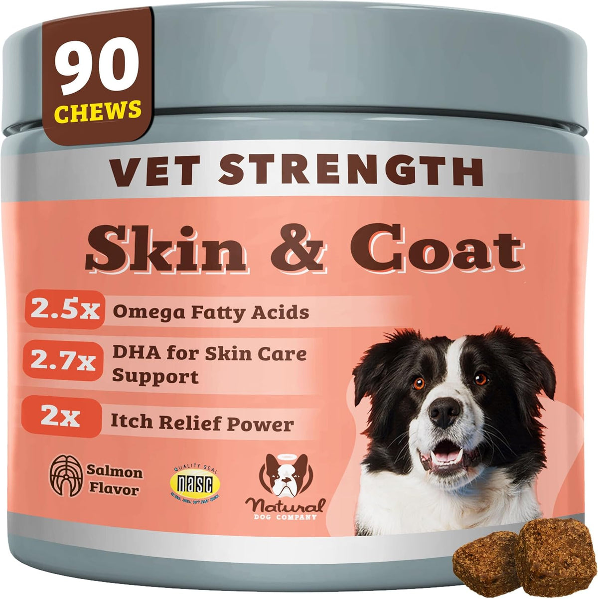 Natural Dog Company Omega Skin & Coat Chews, Vet Strength Supplement, Itchy Skin Relief, Moisture