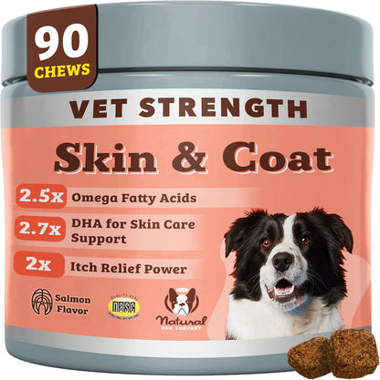 Natural Dog Company Omega Skin & Coat Chews, Vet Strength Supplement, Itchy Skin Relief, Moisture