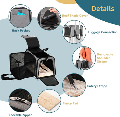 Petsfit Expandable Pet Carrier for Cat Or Puppy Up to 18 Pounds, Square Extension Add More Space