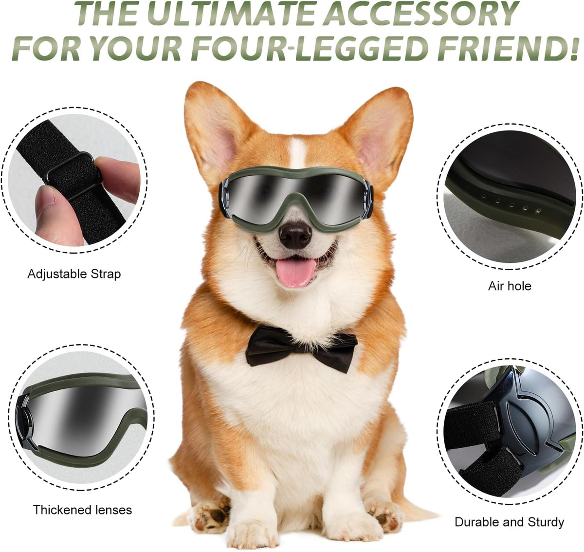 NVTED Dog Sunglasses Goggles, UV Wind Dust Fog Protection Pet Glasses Eye Wear Protection with