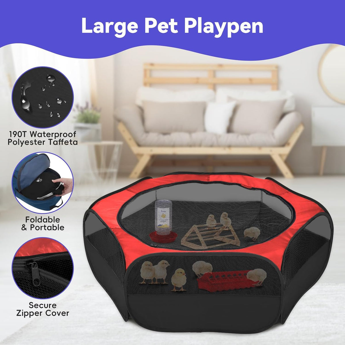 Pawaboo 5-in-1 Chicken Brooder Box for Chick Starter Kit, Includes Pet Cage Tent, Chicks Perch