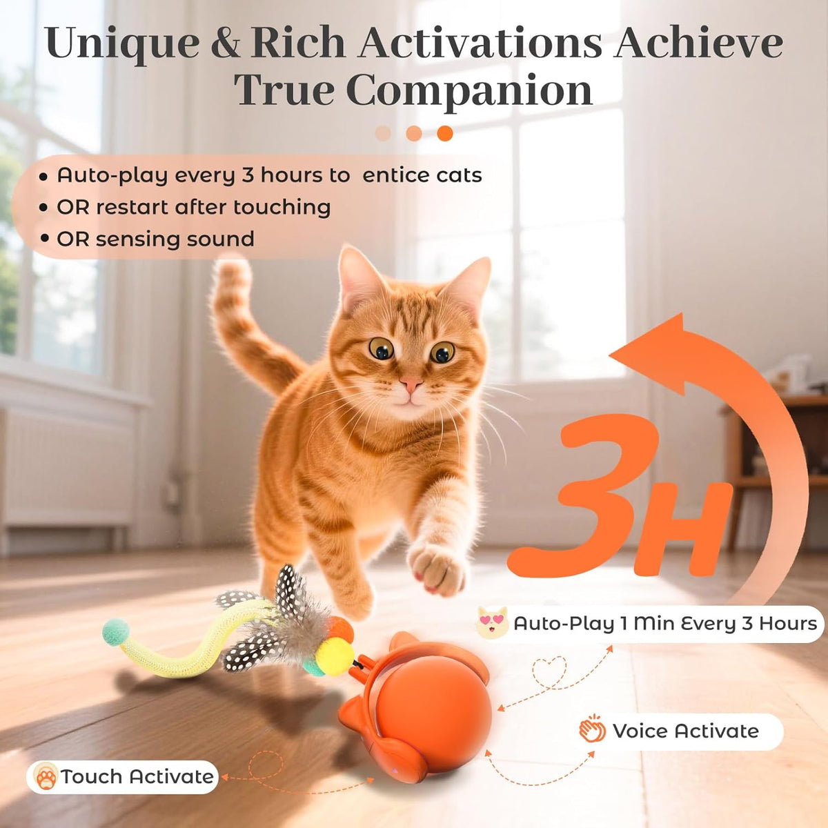 ORSDA Cat Toys for Indoor Cats, New Intelligent Voice Timing Touch Control Cats Ball, Simulate