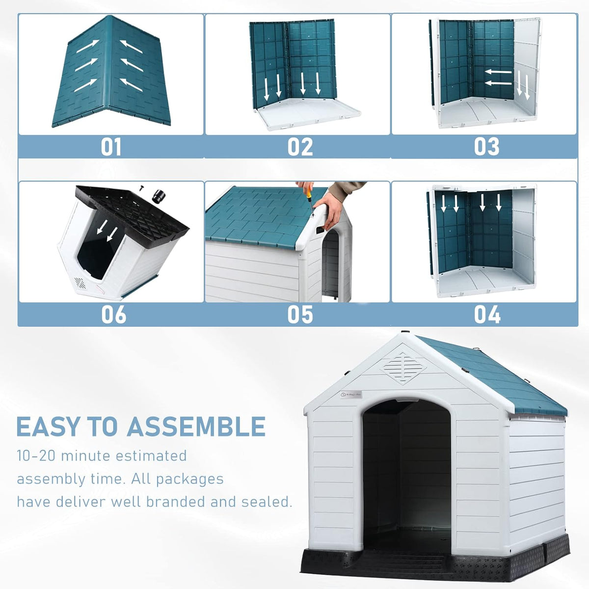 LEMBERI Durable Waterproof Plastic Dog House for Small to Large Sized Dogs, Indoor Outdoor Doghouse