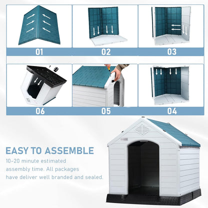 LEMBERI Durable Waterproof Plastic Dog House for Small to Large Sized Dogs, Indoor Outdoor Doghouse