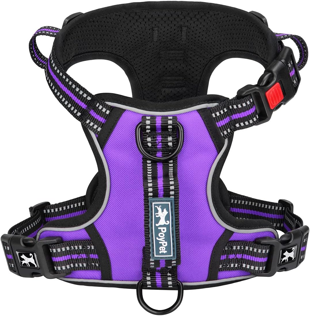 PoyPet No Pull Dog Harness, No Choke Front Clip Reflective Dog Vest with Soft Padded Vertical