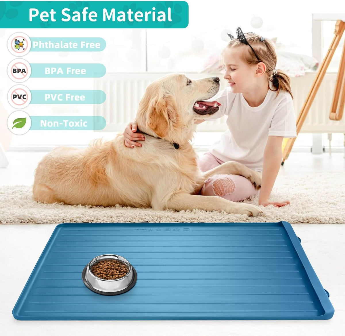 Dog Mat for Food and Water - 39.4" x 27" Large Pet Feeding Mats with Residue Collection Pocket