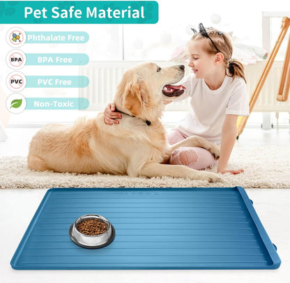 Dog Mat for Food and Water - 39.4" x 27" Large Pet Feeding Mats with Residue Collection Pocket